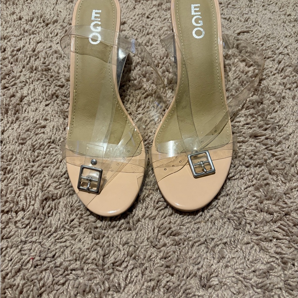 EGO Nude PVC Strap Buckle Heel Slides